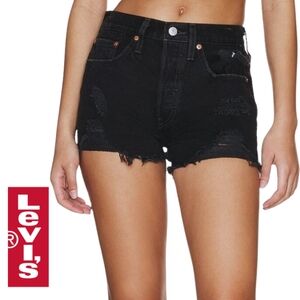 Levi's 501 Button Fly Washed Distressed Black Jean Shorts Womens Size 31
